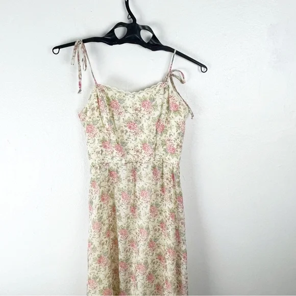 AMERICAN VINTAGE Floral Lace Trim Tie Should Straps Back Zipper Maxi Dress 7/8 - Picture 8 of 12